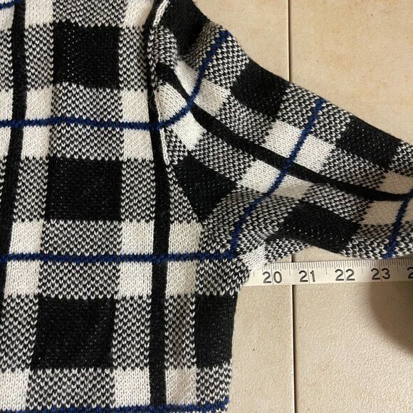 Hannah Full Length Black White Blue Plaid Cardigan Medium - Picture 10 of 10